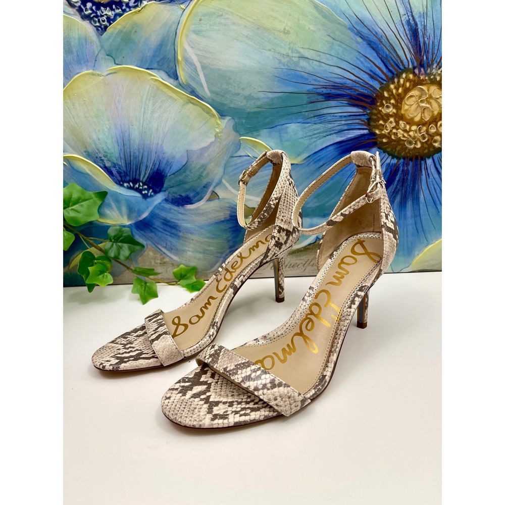 Sam Edelman Snakeskin Embossed Ankle Strap Stiletto Sandals Size 9.5 - Picture 2 of 9